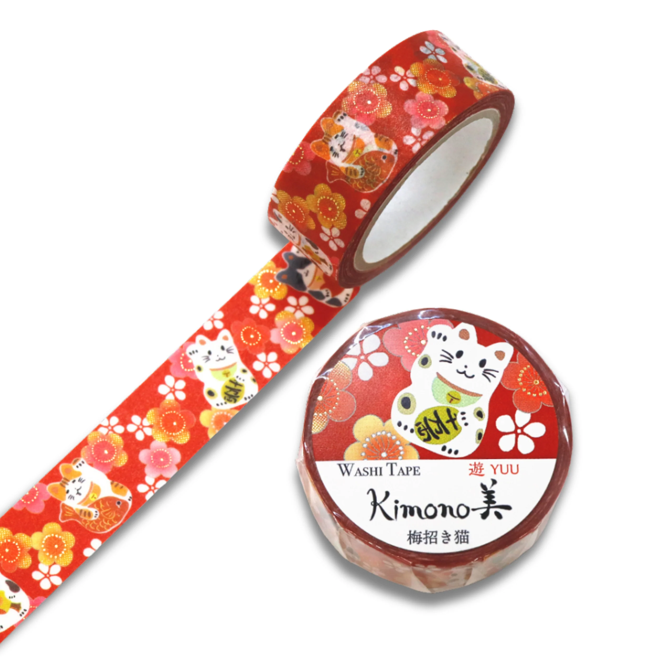 マスキングテープ - 梅招き猫 - Kimono-bi