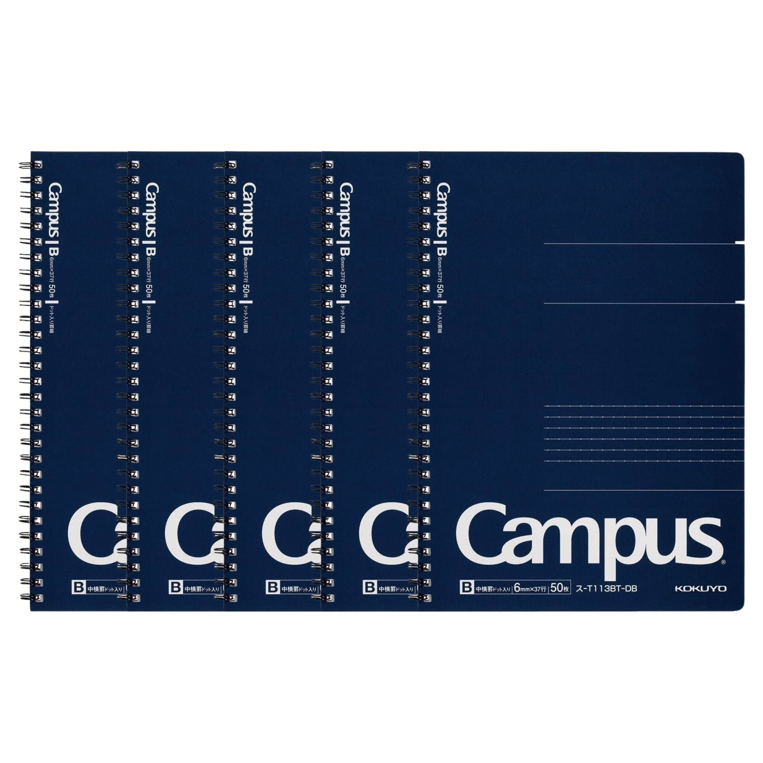 Campus ツインリングノート セミB5（ドット入り罫線 6mm）ダークブルー - 5冊パック