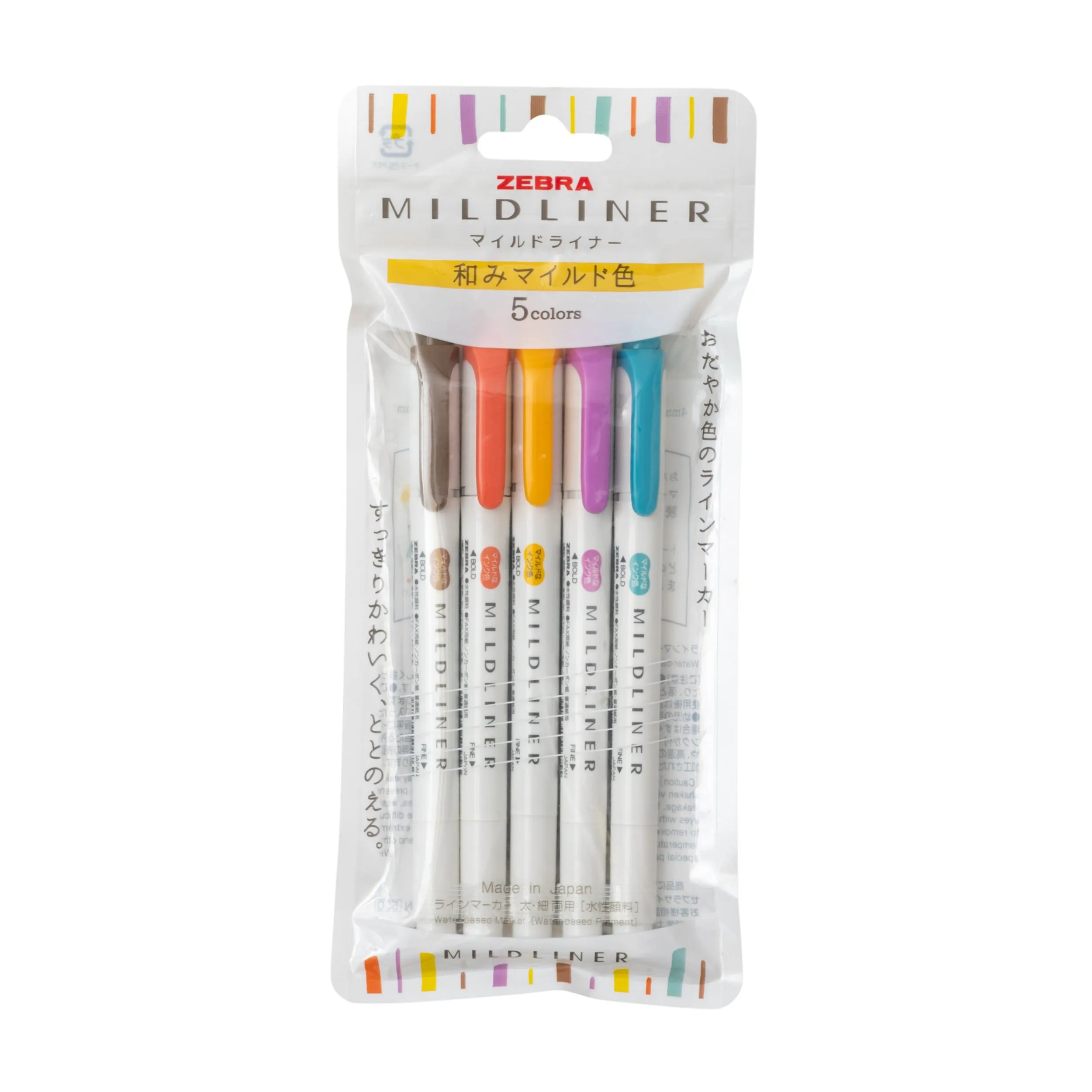 Zebra マイルドライナー - 和みマイルド - 5本入り両端蛍光ペンセット