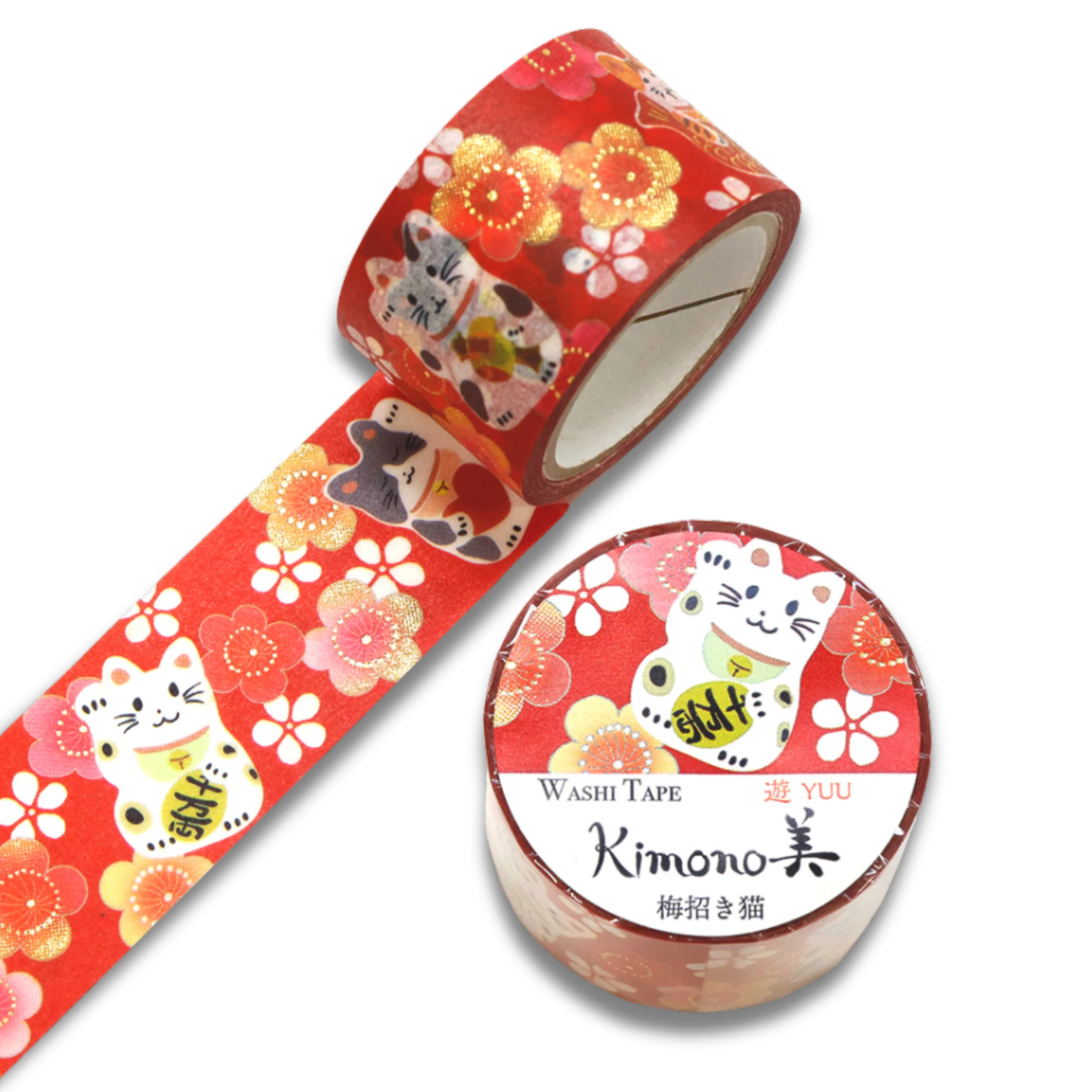 マスキングテープ - 梅招き猫（大） - Kimono-bi