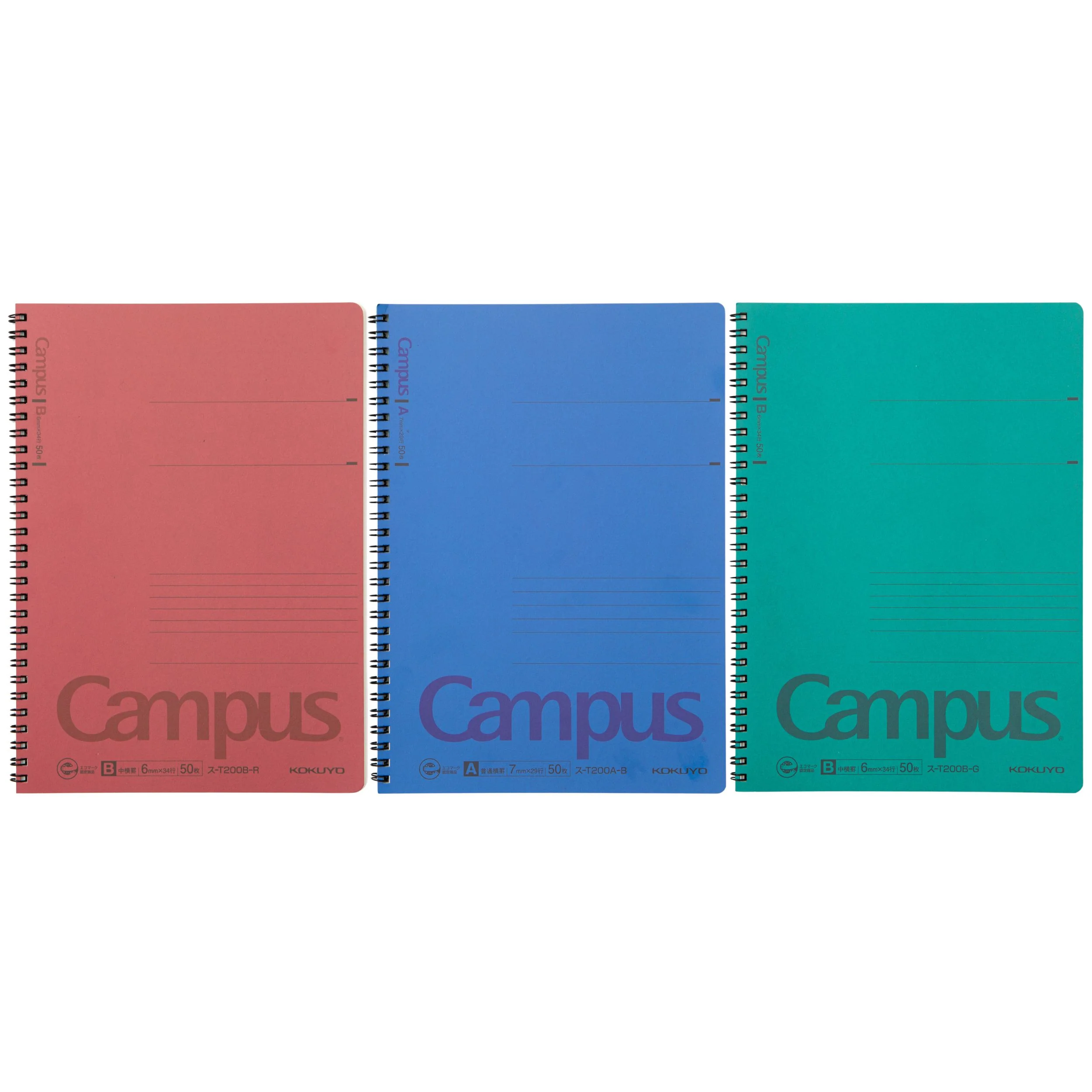 Campus ツインリングノート セミB5（横罫）- 50枚 - 3色セット